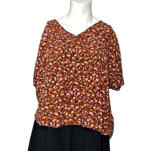 Madewell Rhyme Top Blouse Women's Medium in Rusted Burgundy Floral Style M5810